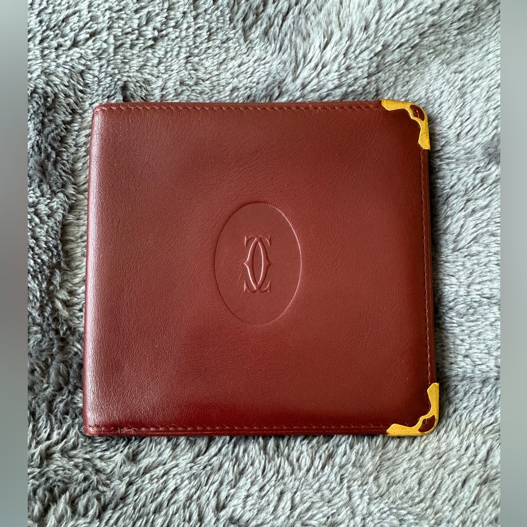 Vintage Cartier Burgundy Men Leather Bifold Wallet